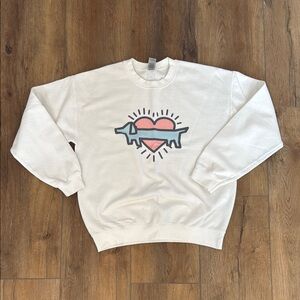 White Sweatshirt with Heart and Dog Graphic